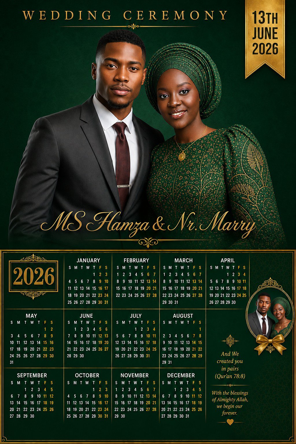AI-Generated Wedding Calendar Design