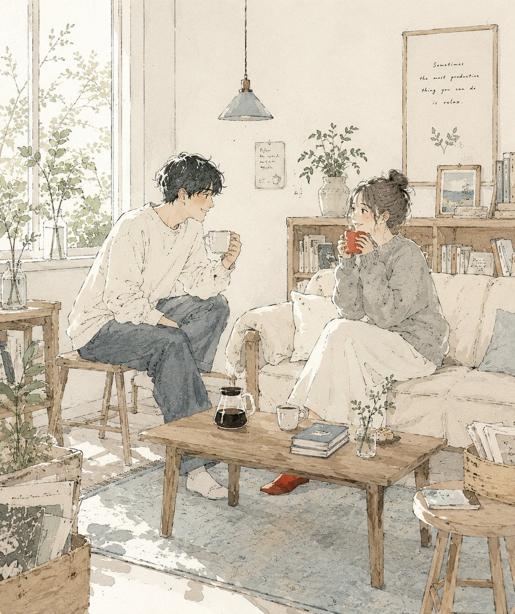 Cozy Café Sketch: Two Friends in Soft Watercolor