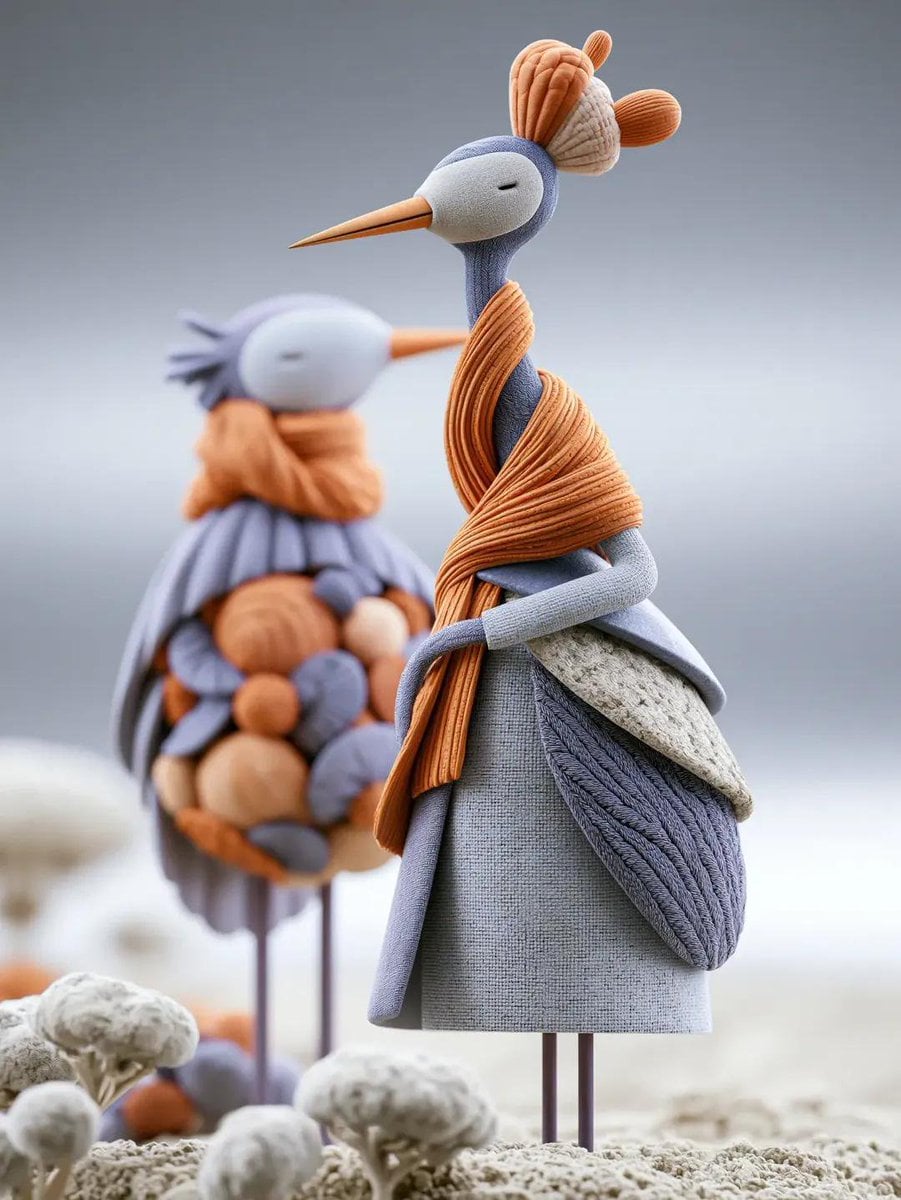 Whimsical Handcrafted Textile Sculpture with Knitted Fabrics