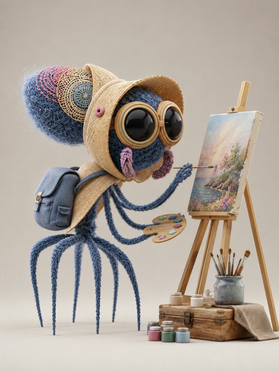 Whimsical Handcrafted Textile Sculpture with Knitted Fabrics thumbnail 2