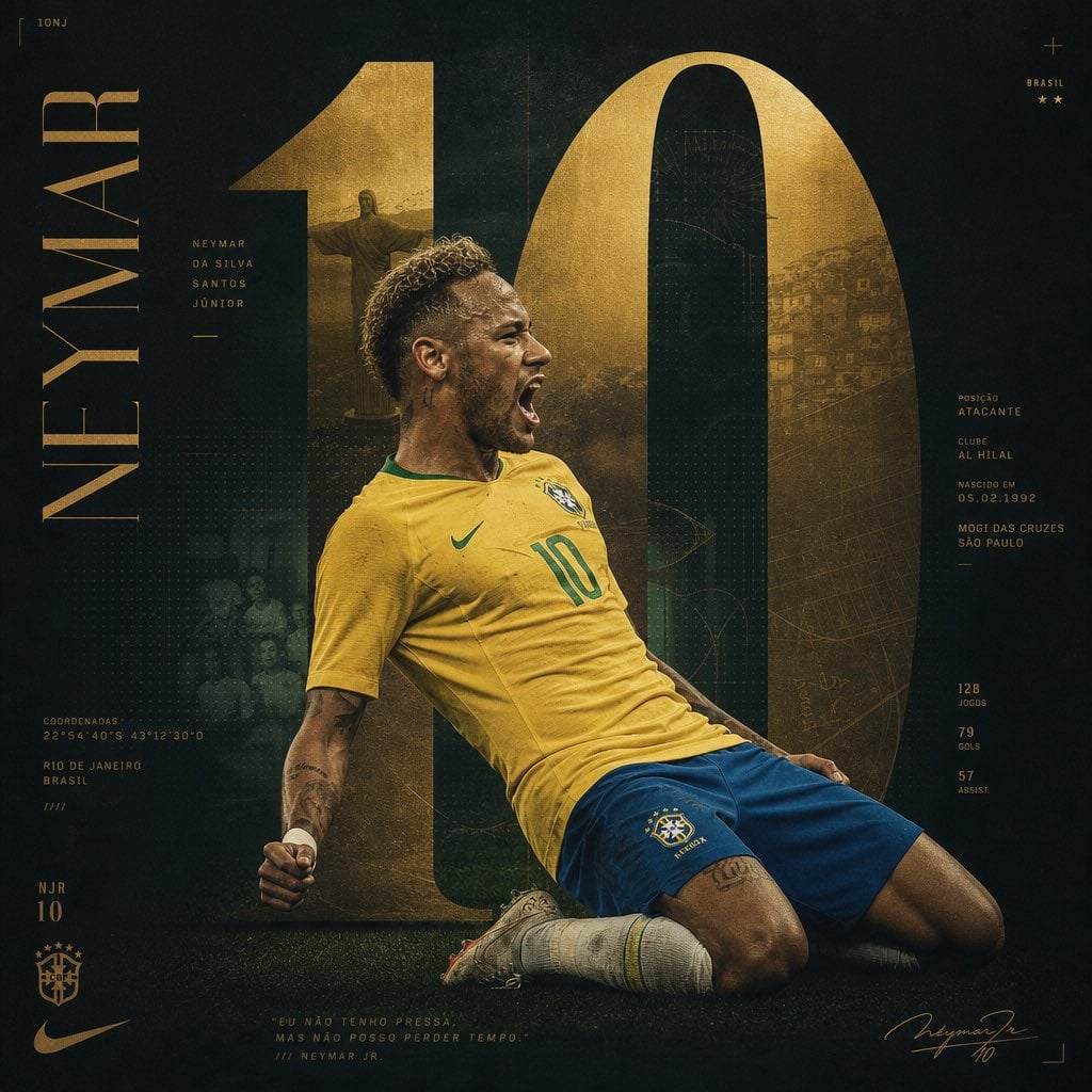Metallic Gold 10: Neymar Jr. Editorial Sports Poster image 1