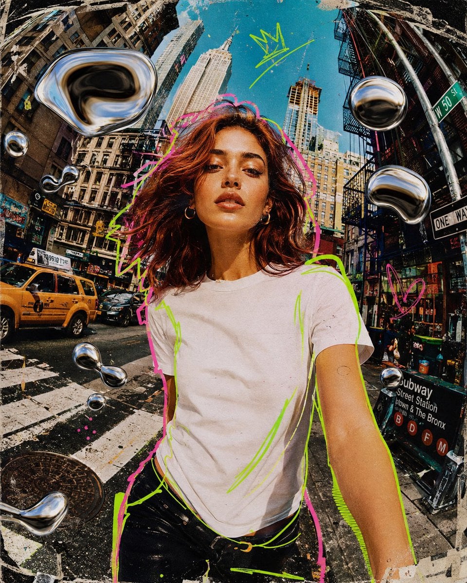 Neon Scribble Portrait of a Confident Woman