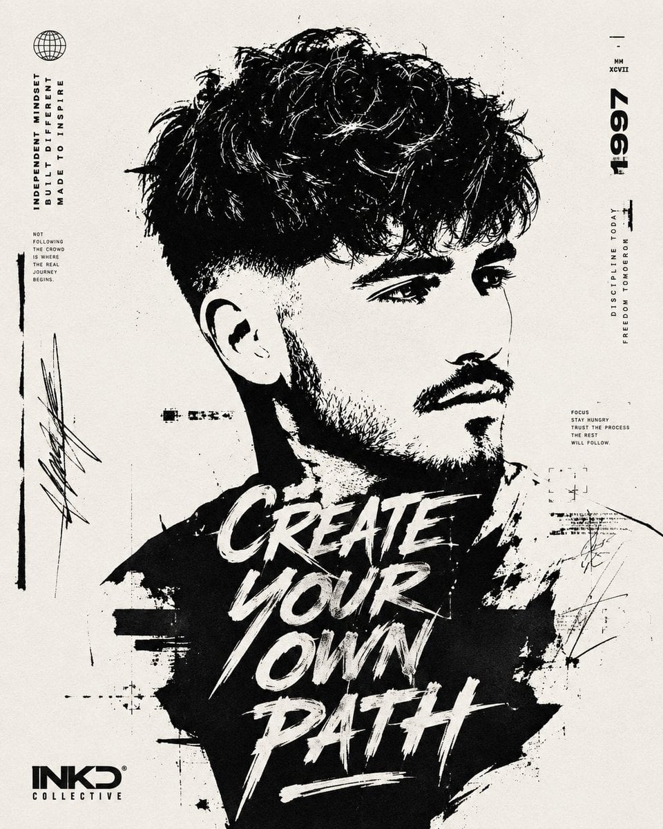 High-Contrast Typographic Portrait with Ink Texture thumbnail 3