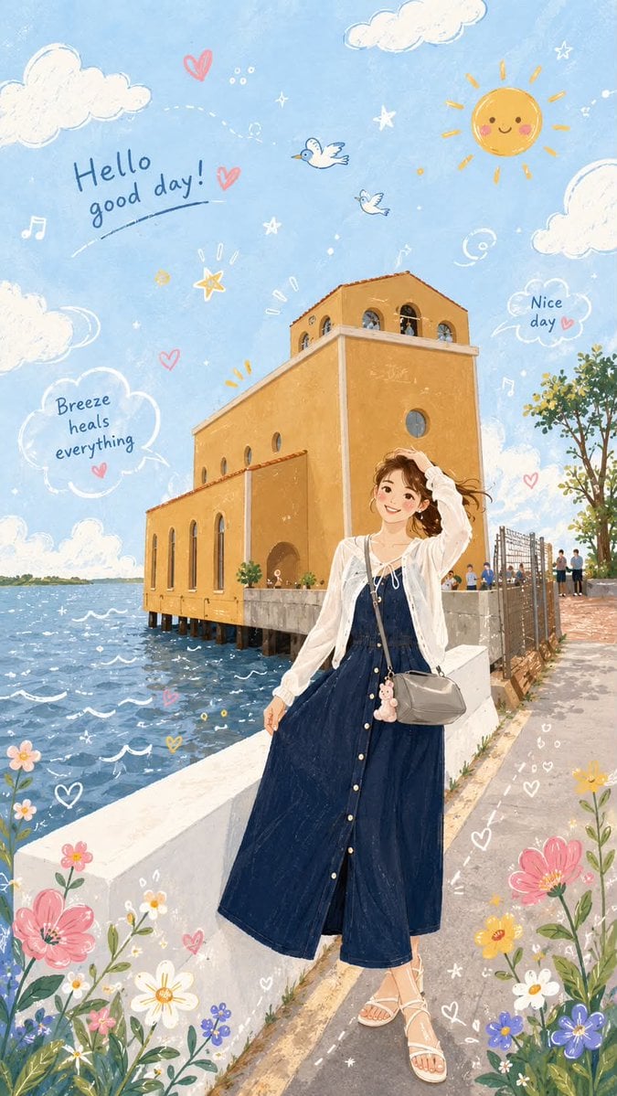 Whimsical Folk Flat Portrait with Pastel Charm