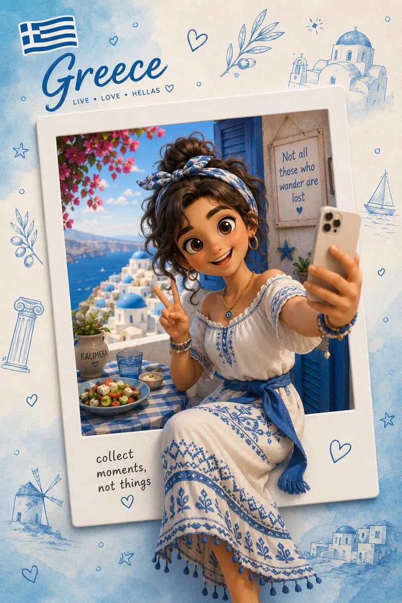 Stylized 3D Traveler on Polaroid Souvenir