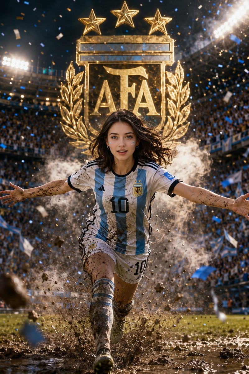 Argentina Fan Sprinting in Epic Stadium Poster