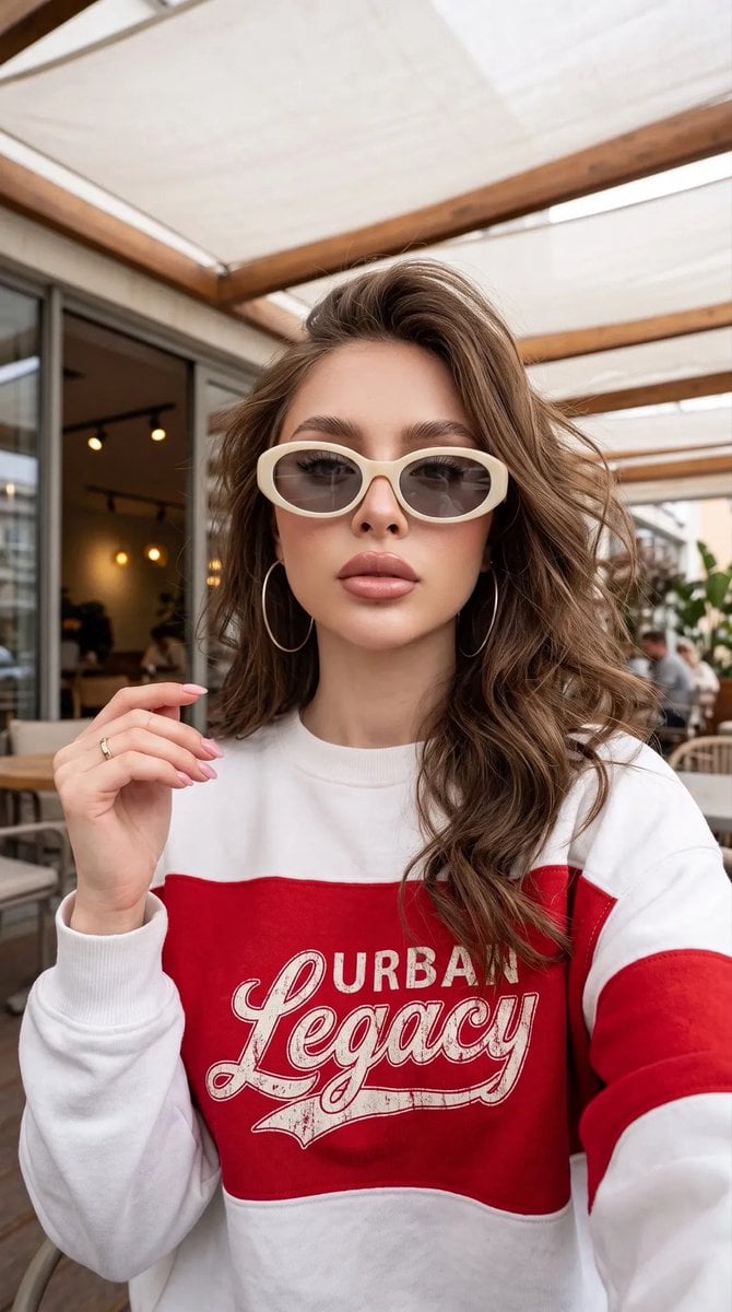 Ultra-Realistic Editorial Selfie Portrait with Vintage Sweatshirt