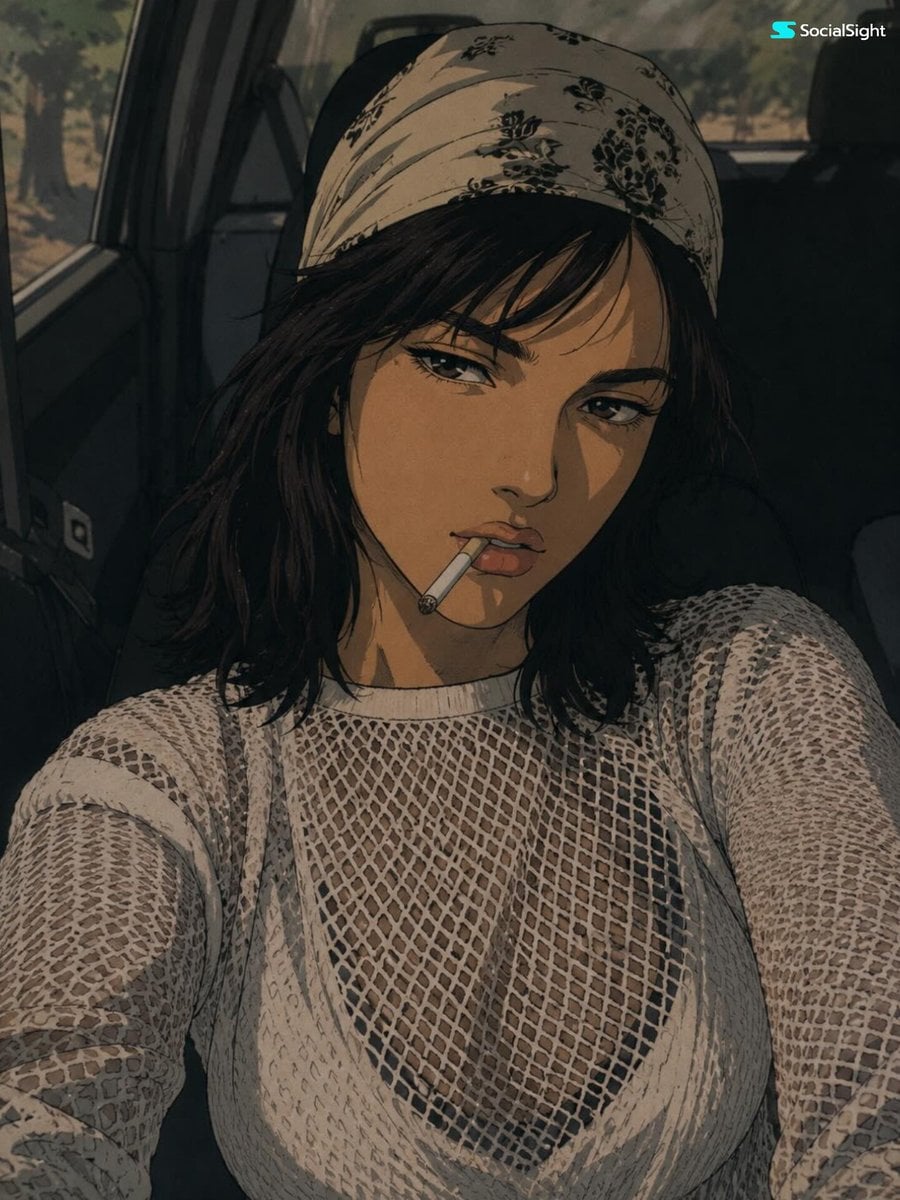 1990s Anime Style Portrait with Cigarette