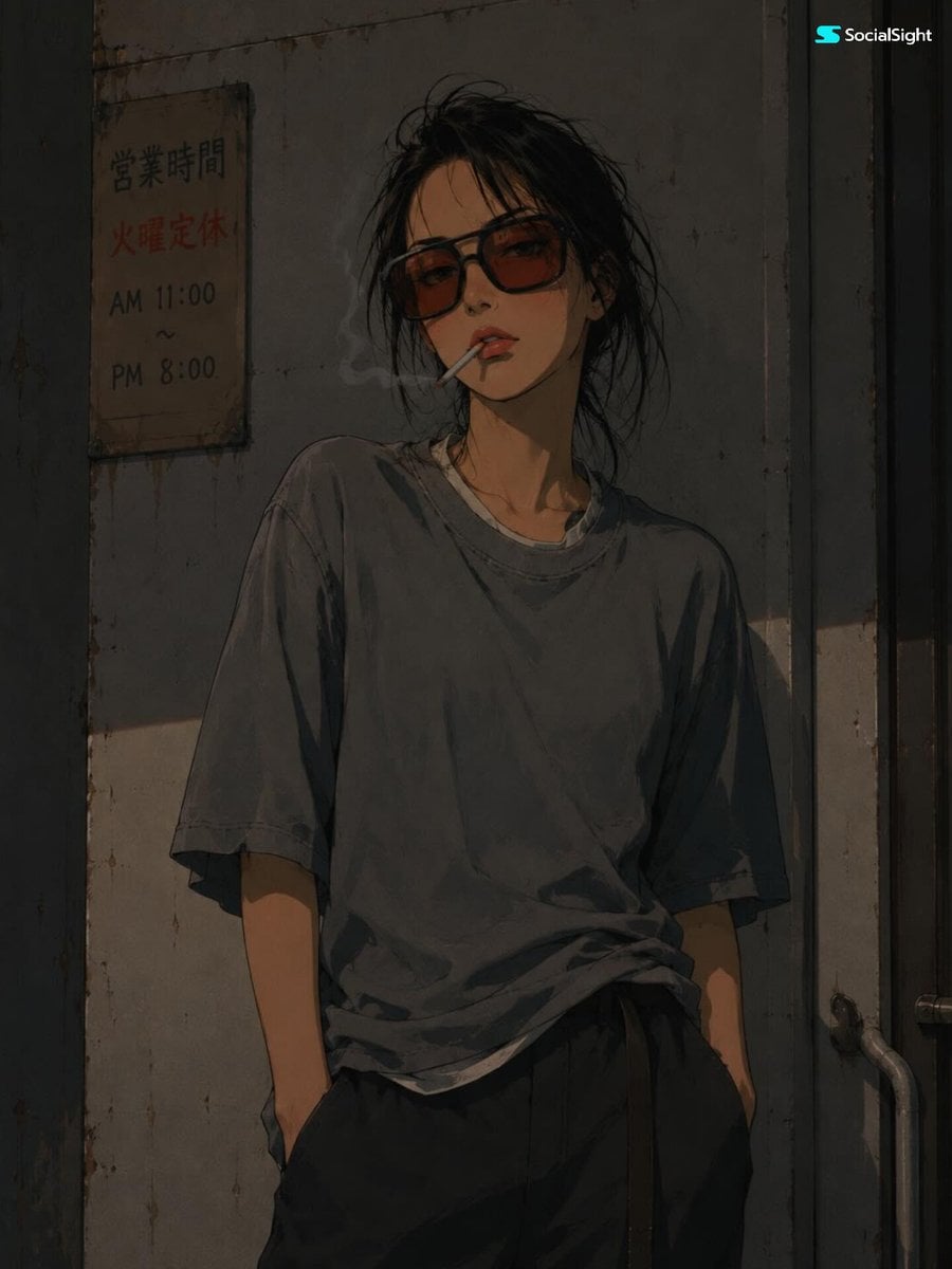 1990s Anime Style Portrait with Cigarette thumbnail 2