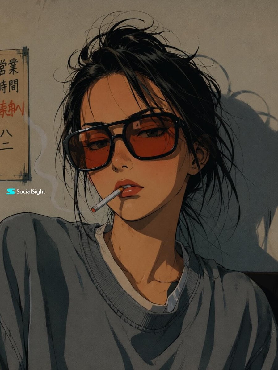 1990s Anime Style Portrait with Cigarette thumbnail 3