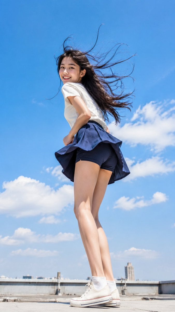Summer Wind Portrait of Young Woman in Pleated Skirt thumbnail 2