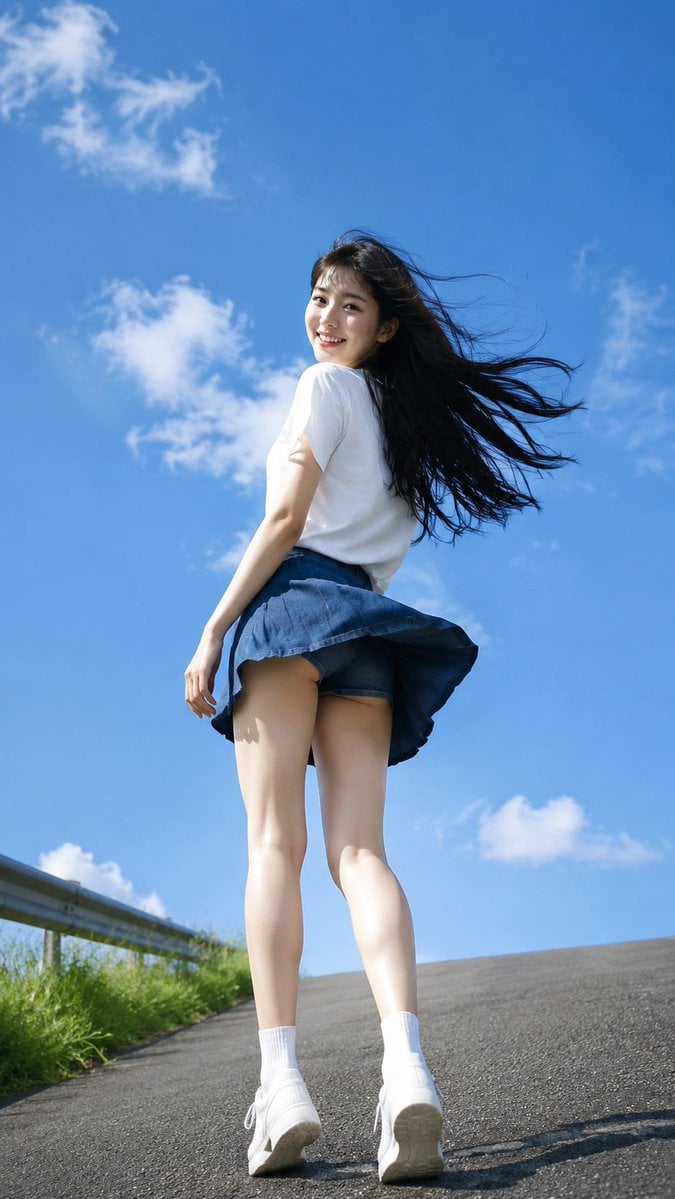 Summer Wind Portrait of Young Woman in Pleated Skirt thumbnail 4