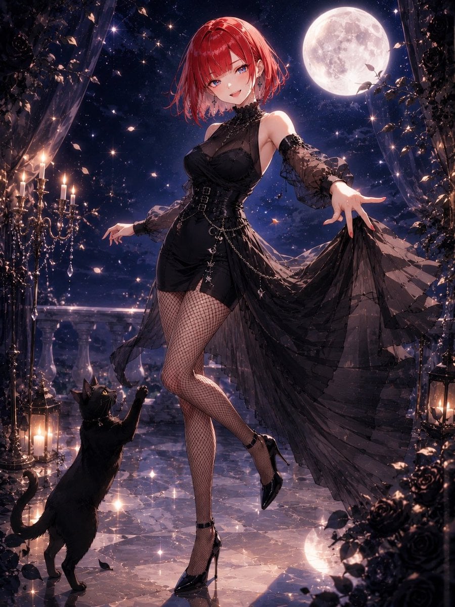 Moonlit Noire: Elegant Gothic Black Cat Fashion thumbnail 2