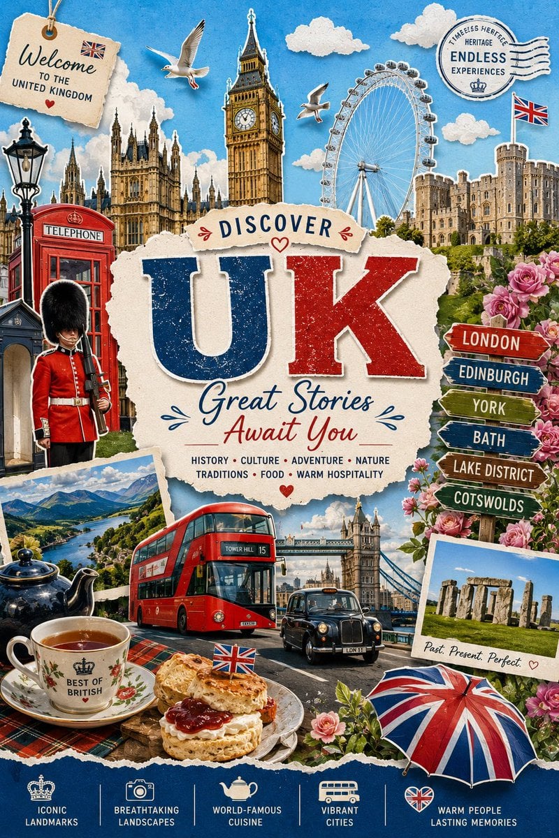 Vibrant Travel Poster Collage with Landmarks