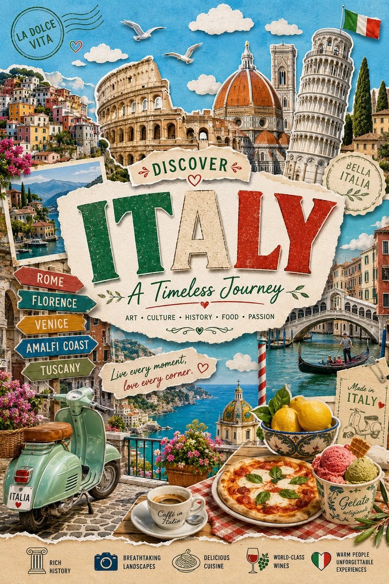 Vibrant Travel Poster Collage with Landmarks thumbnail 3