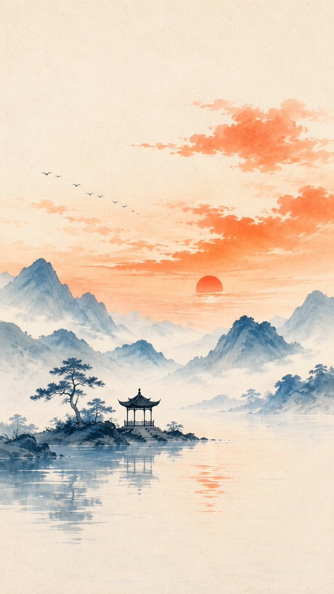 Zen Minimalist Landscape at Dusk