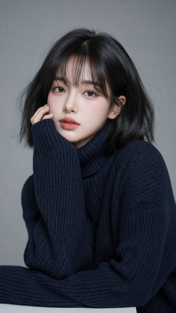 Soft Studio Portrait of Woman in Navy Turtleneck thumbnail 2