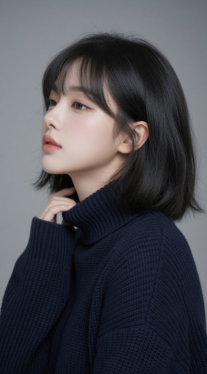 Soft Studio Portrait of Woman in Navy Turtleneck thumbnail 3