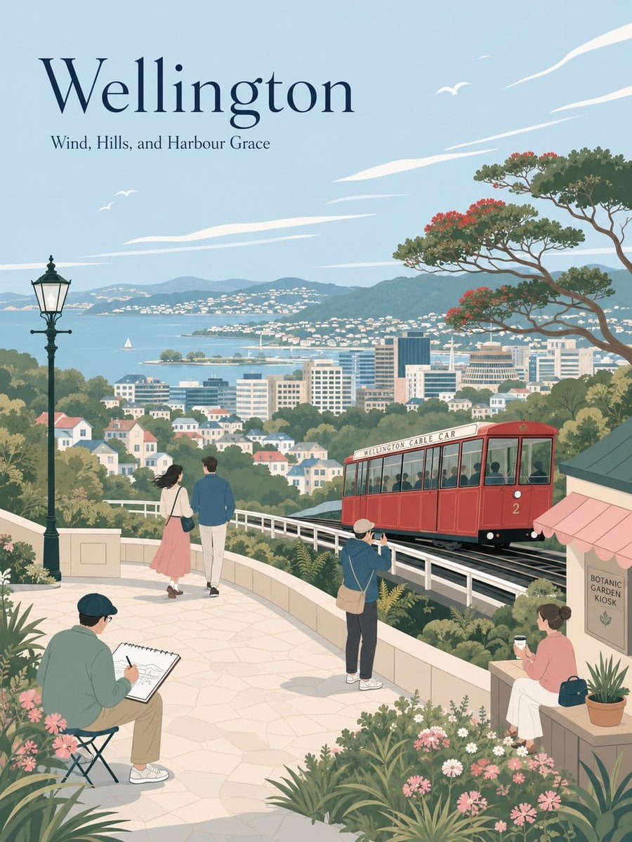 Minimalist Travel Poster of a Scenic City Panorama thumbnail 4