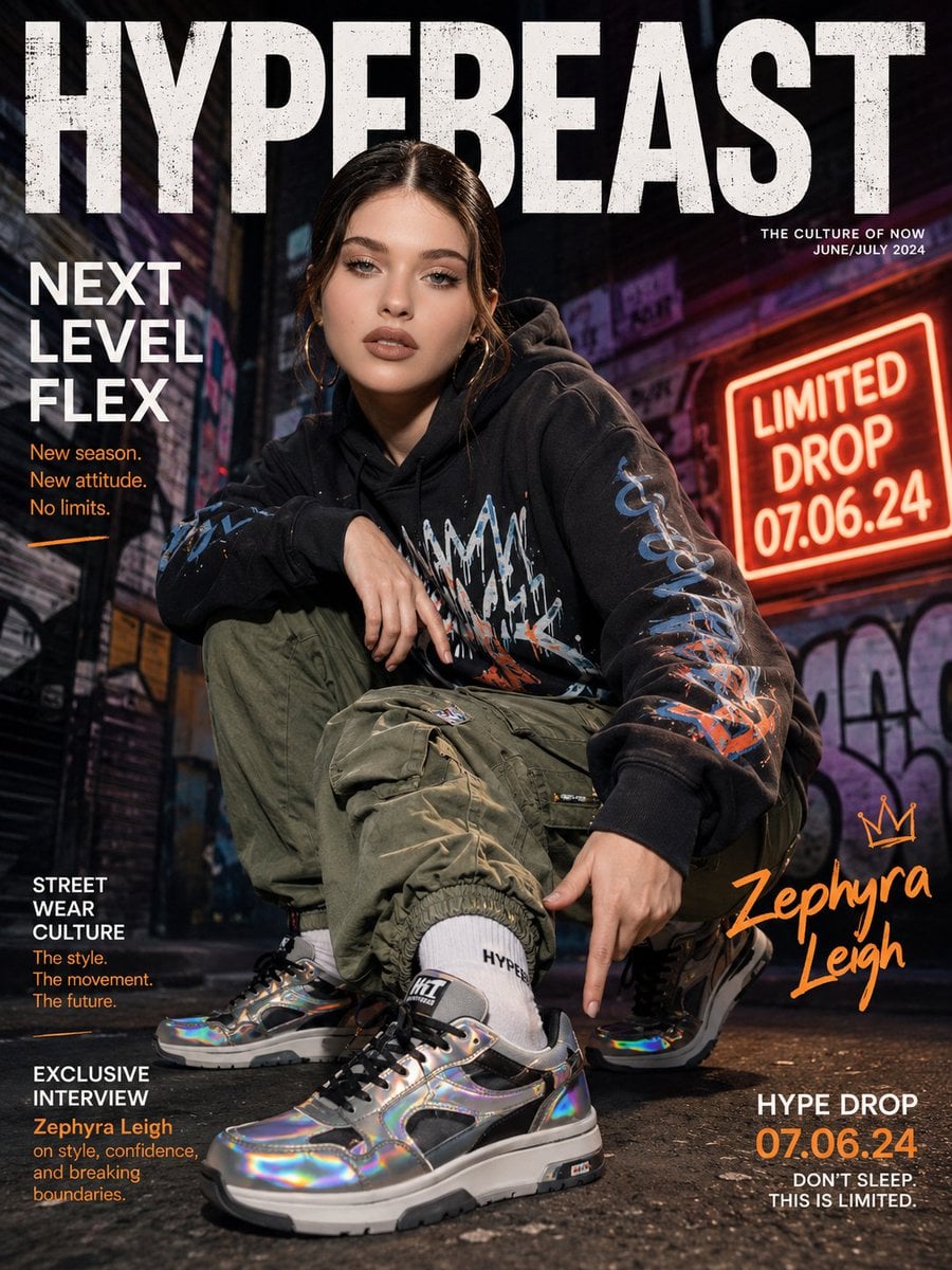 Hypebeast Streetwear Editorial with Holographic Sneakers image 1