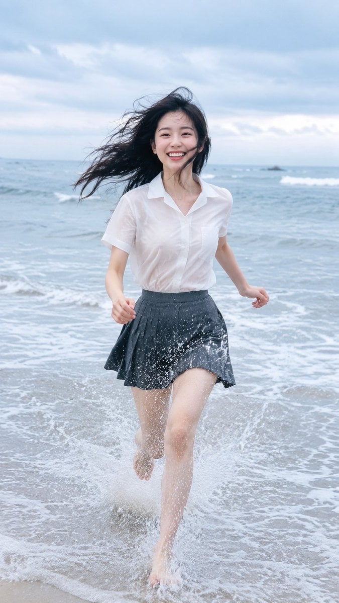 Joyful Beach Run at Sunset