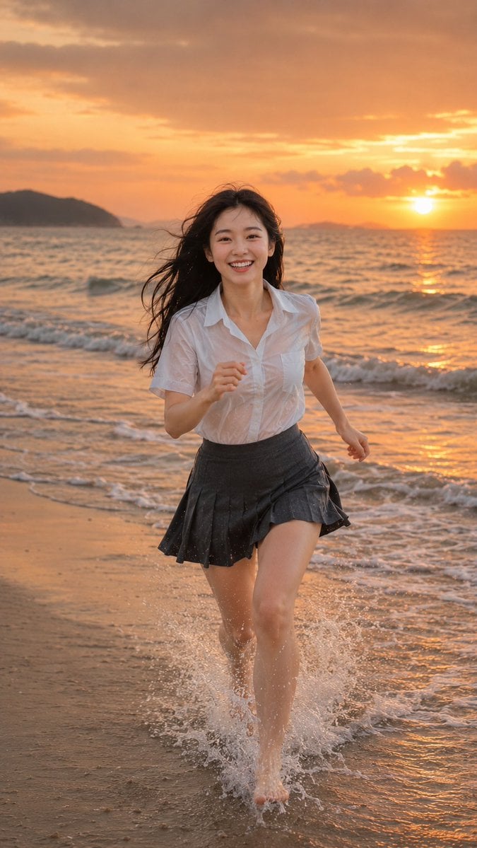 Joyful Beach Run at Sunset thumbnail 4