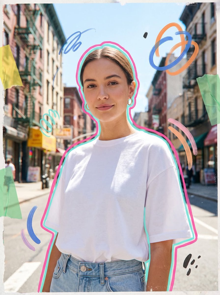 Sunlit Street Portrait with Hand-Drawn Accents thumbnail 2