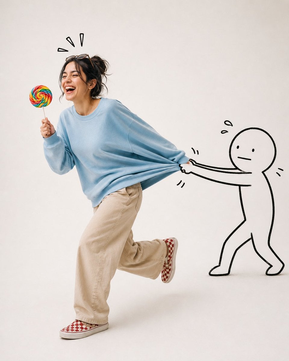 Playful Pixie Cut Laughter in Minimalist Studio thumbnail 4