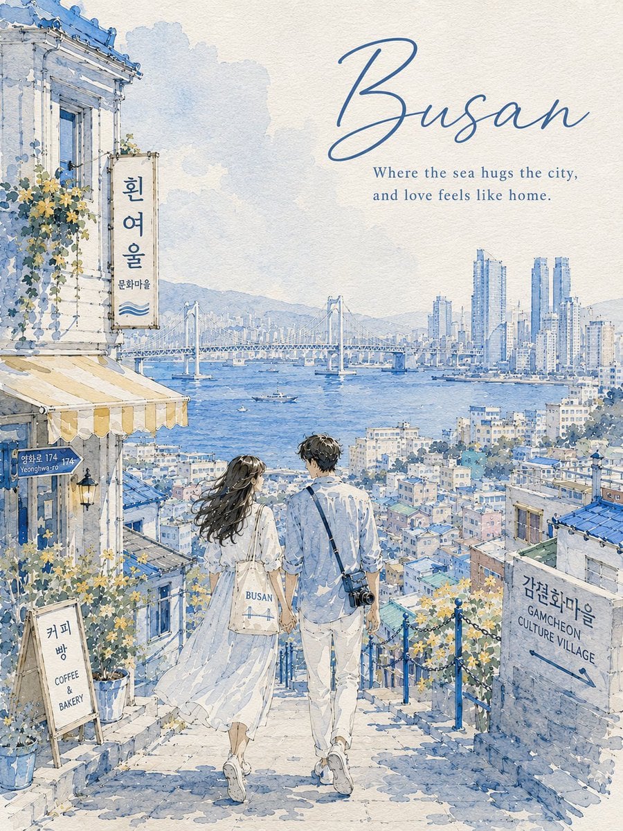Watercolor Urban Sketch Travel Poster of Two Lovers thumbnail 3