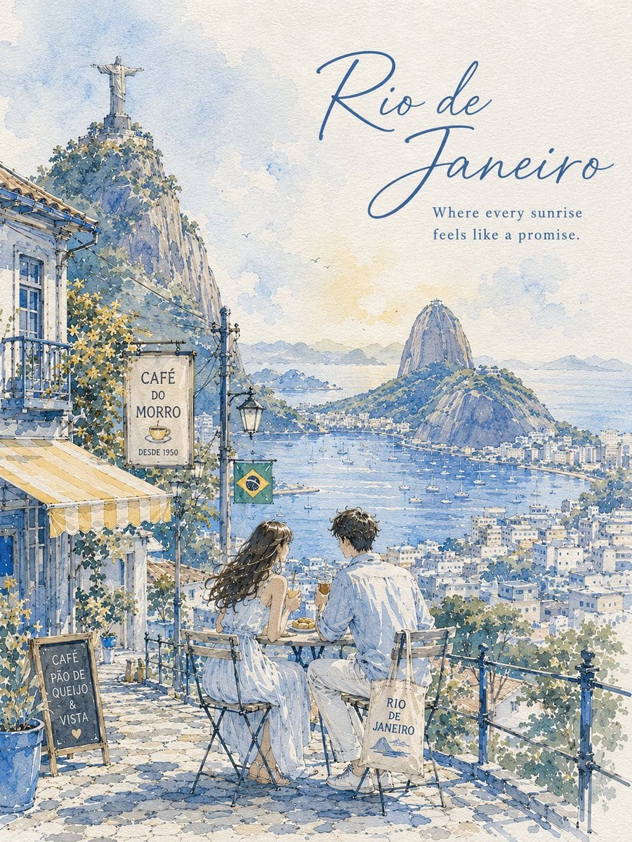 Watercolor Urban Sketch Travel Poster of Two Lovers thumbnail 4