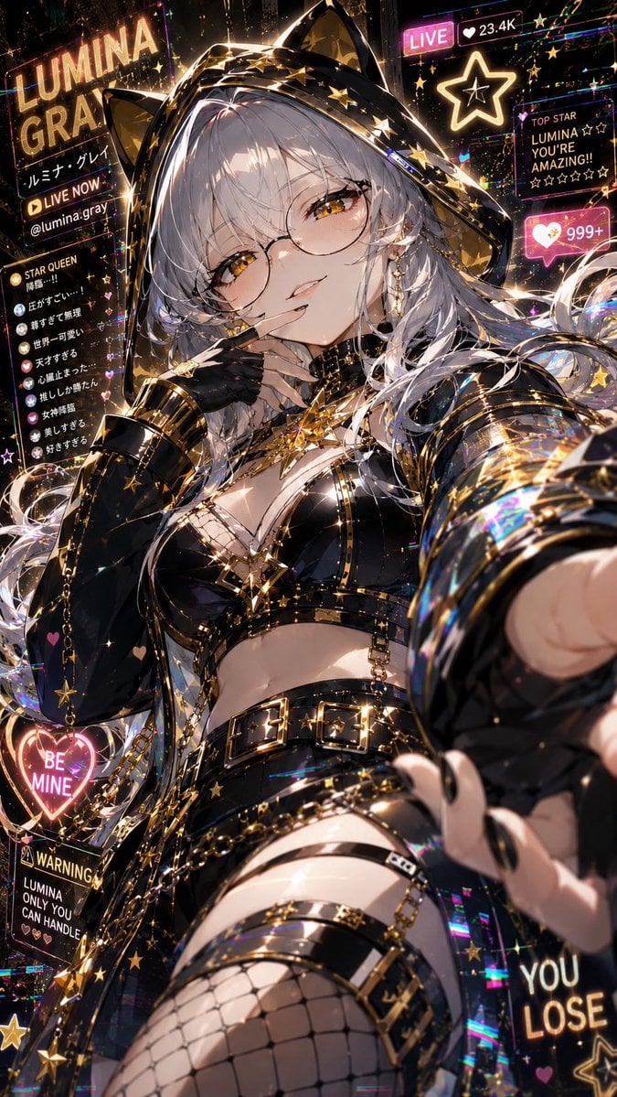 Seductive Glare: Anime Character in Neon Pop Style
