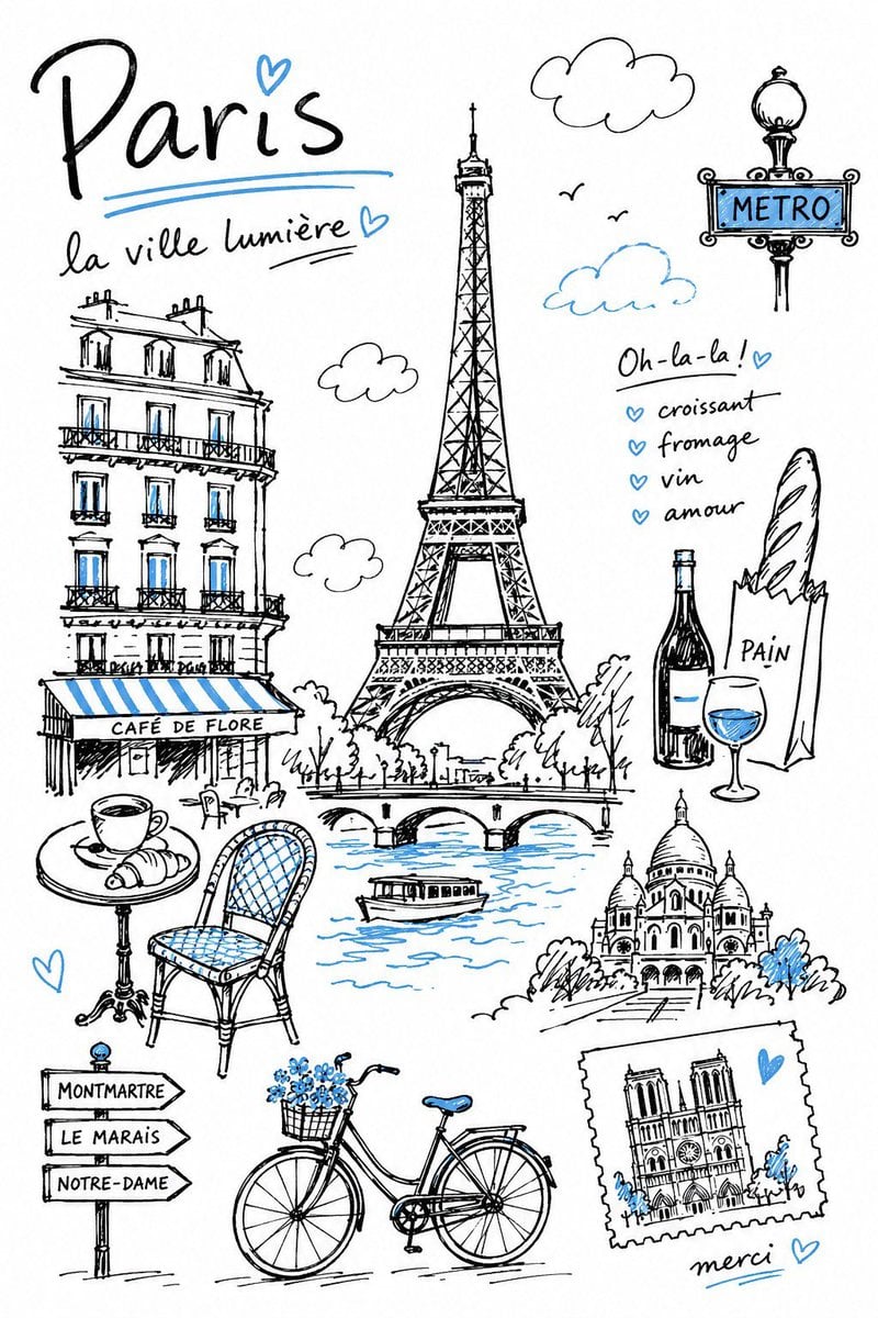 Charming Hand-Drawn Travel Illustration of Destination