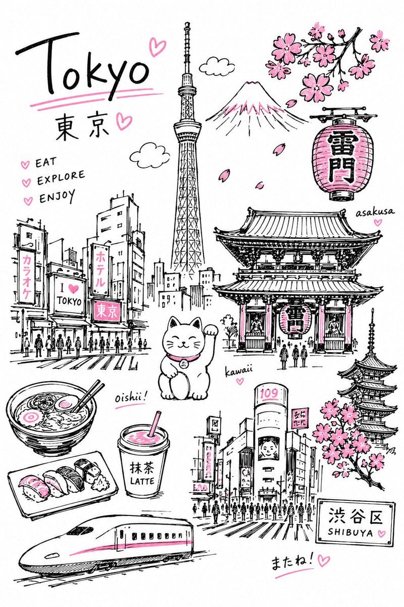 Charming Hand-Drawn Travel Illustration of Destination thumbnail 2