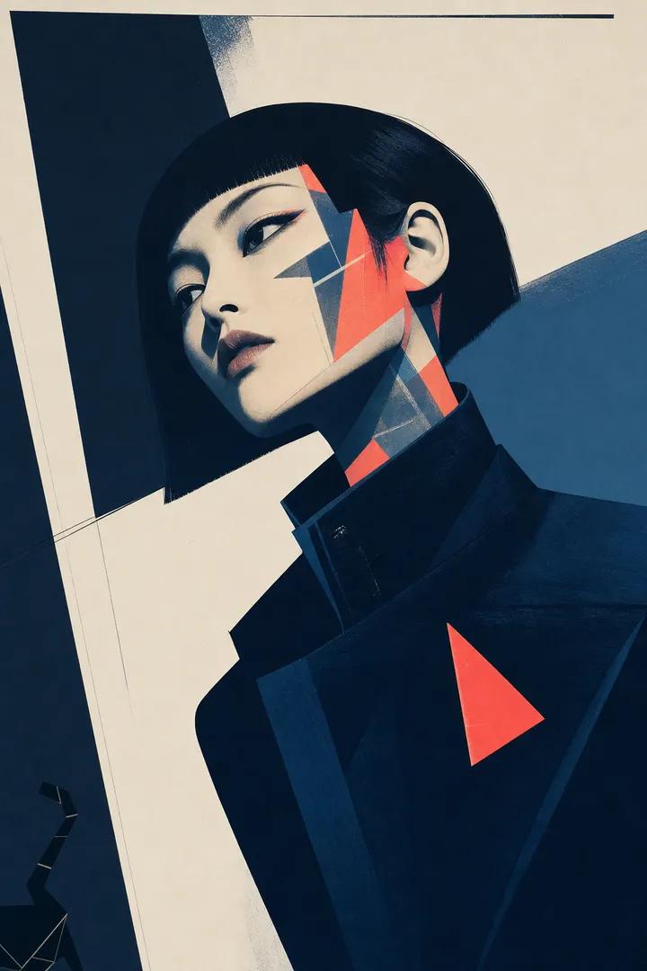 Hard-Edge Modern Portrait with Geometric Luminosity