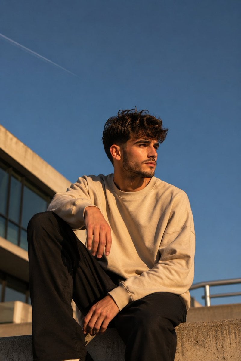 Golden Hour Rooftop Portrait of a Stylish Young Man