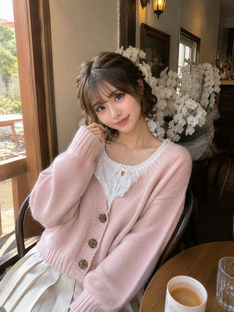 Candid Café Portrait with Heart Gesture