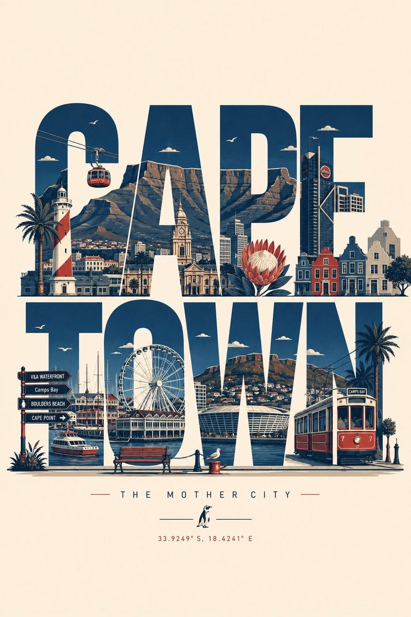 Modern Typographic Travel Poster with City Landmarks