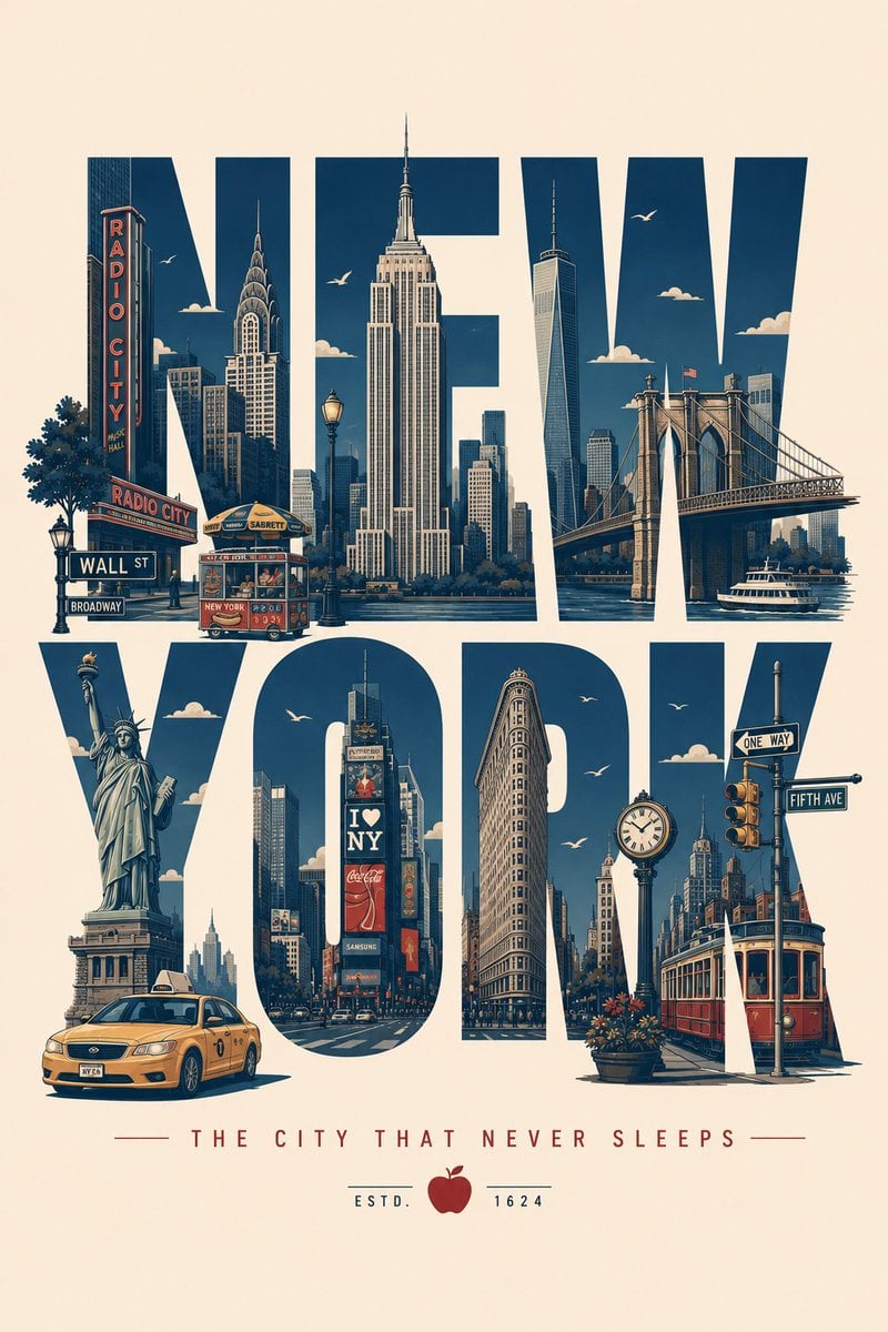 Modern Typographic Travel Poster with City Landmarks thumbnail 3