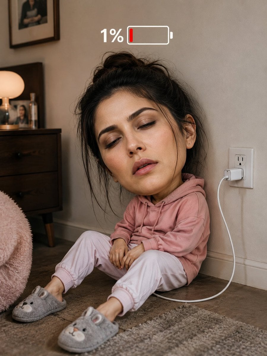 Exhausted Football Star with Battery Icon