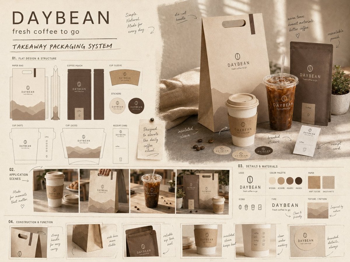 Brand Packaging Proposal Board with Realistic Mockups