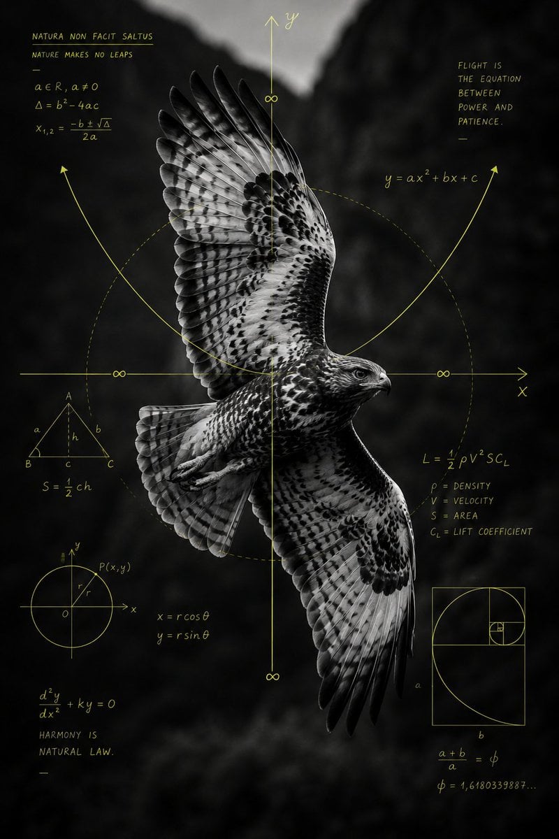 Hawk in Flight with Mathematical Diagram Overlay image 1