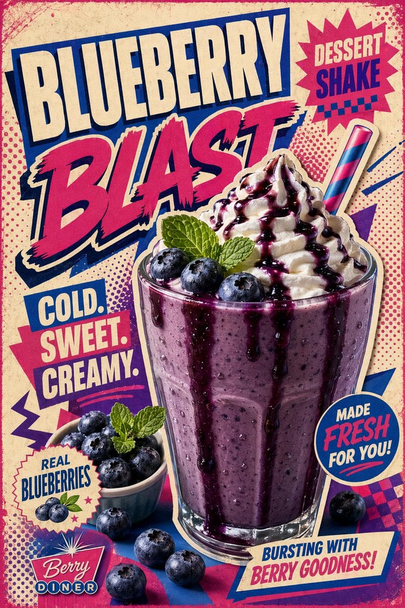 Blueberry Blast: Retro Diner Shake Poster image 1