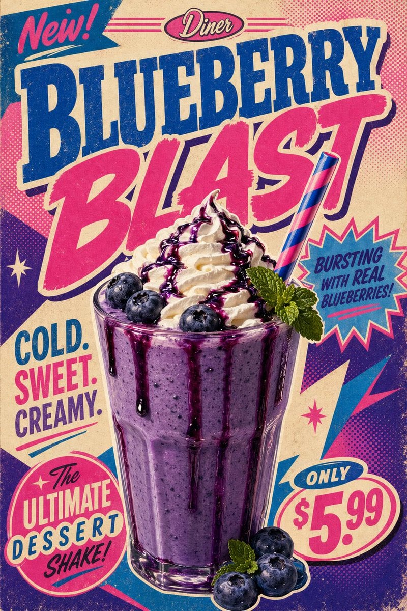 Blueberry Blast: Retro Diner Shake Poster thumbnail 2