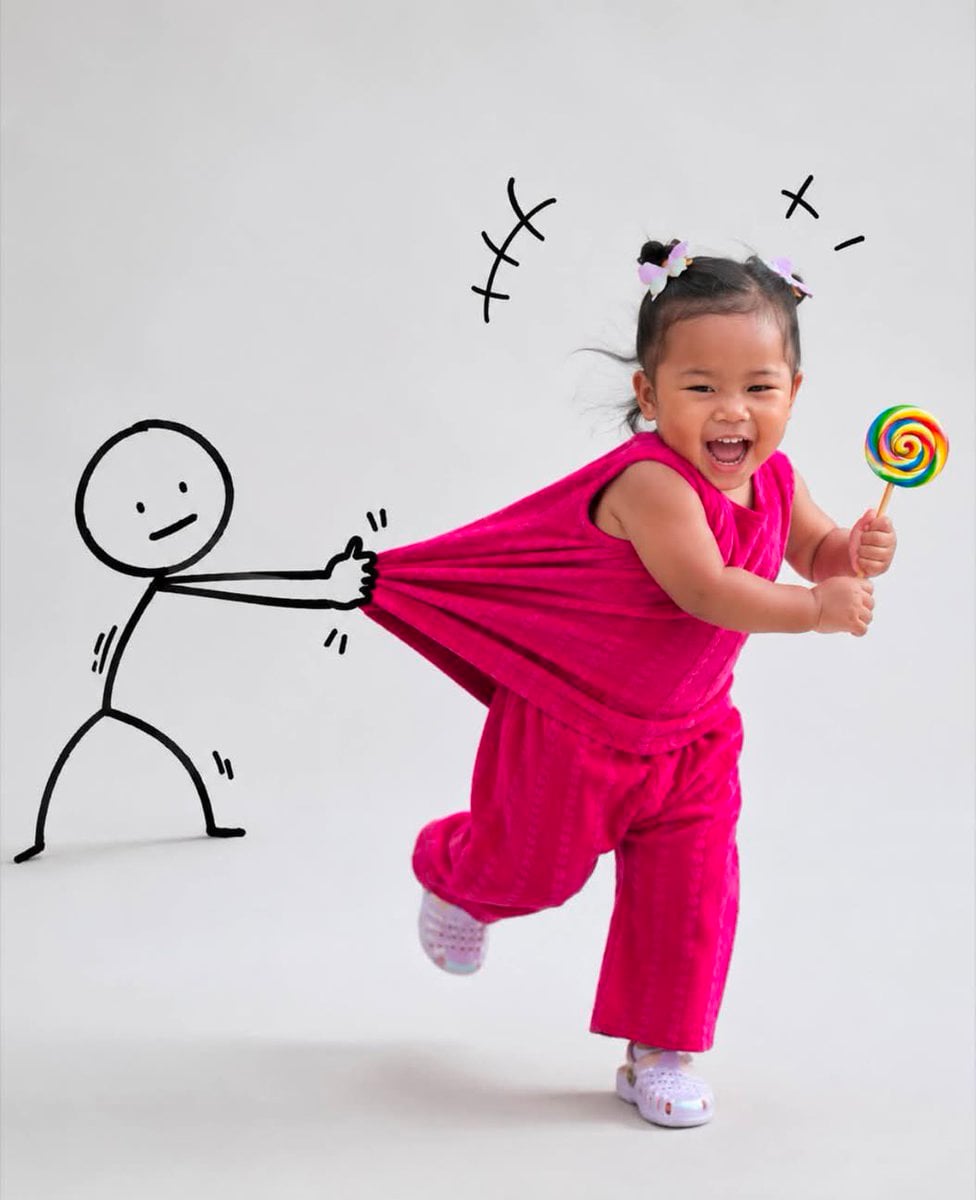 Joyful Mid-Stride Portrait with Playful Doodle thumbnail 2