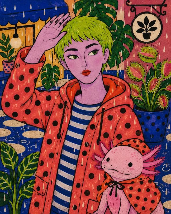 Folk Fashion Illustration with Bold Graphic Foliage thumbnail 2