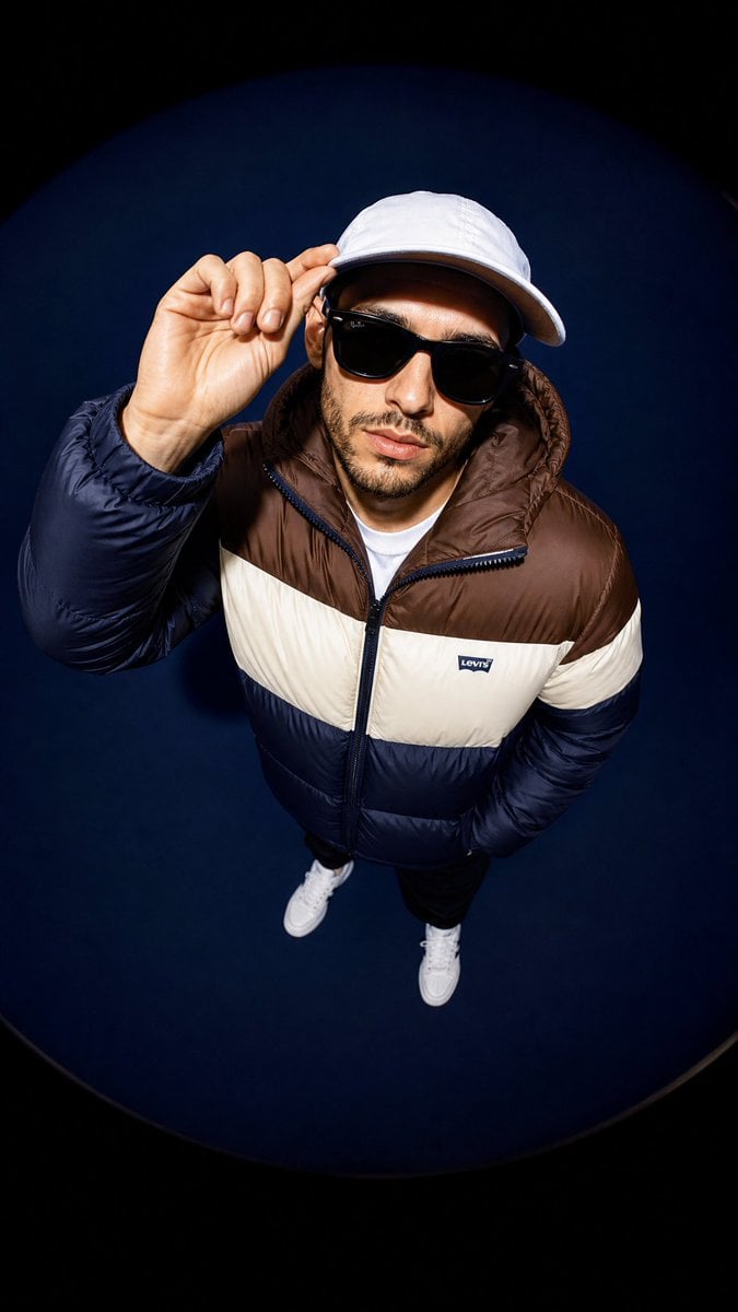 High-Angle Streetwear Portrait with Fisheye Lens image 1