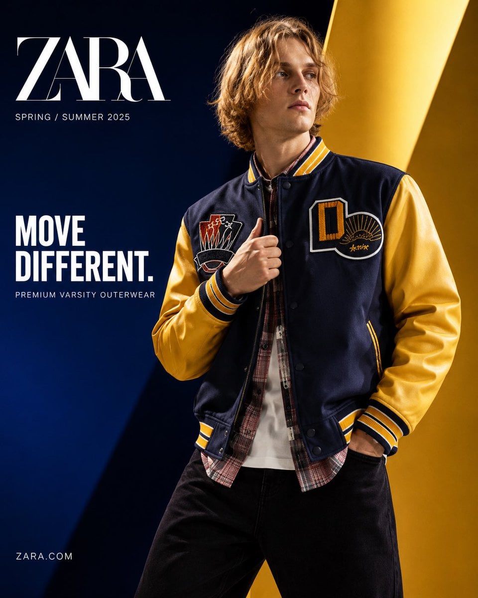 Zara Varsity Jacket Luxury Campaign Poster