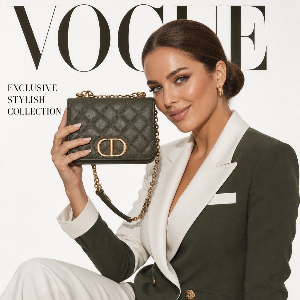 Elegant Japanese Woman with Gucci Handbag in Studio thumbnail 2
