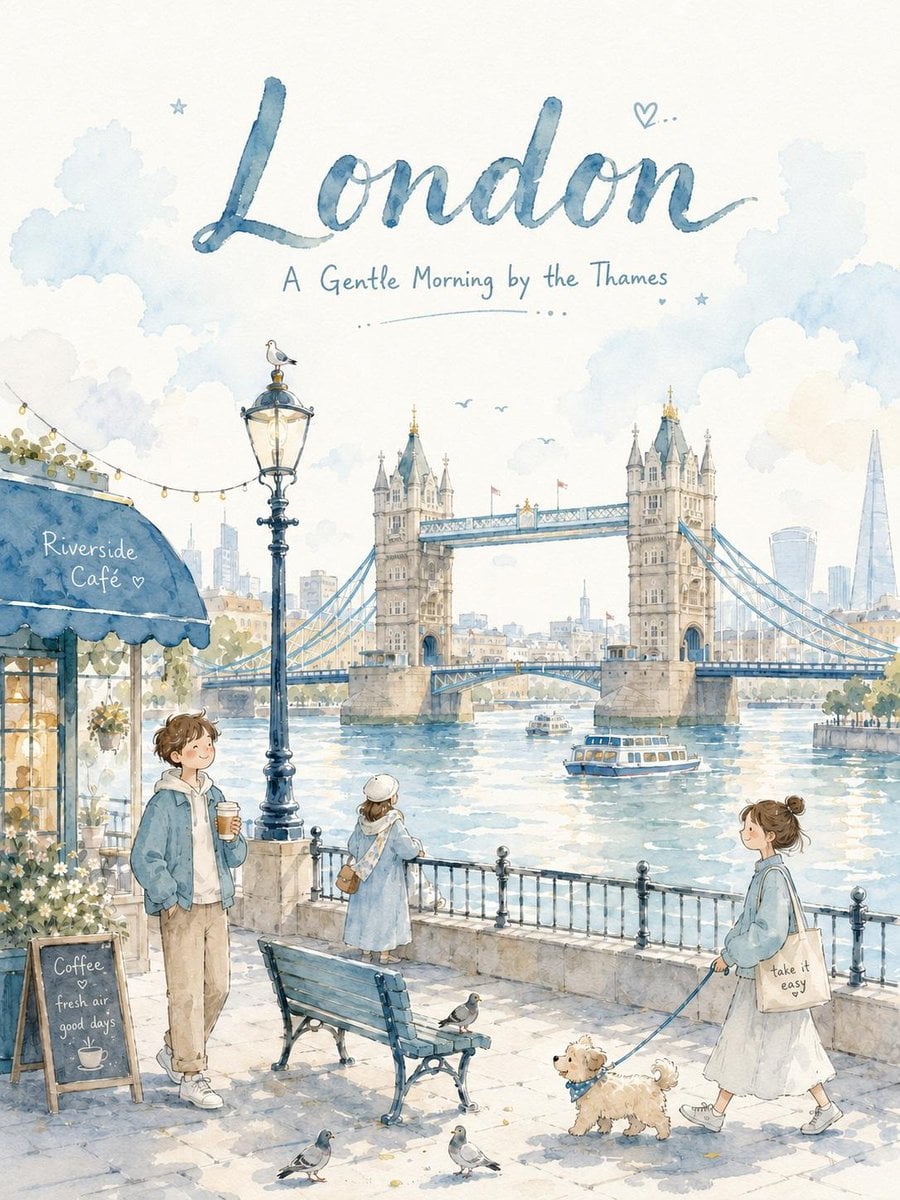 Dreamy Watercolor Travel Poster of a European City image 1