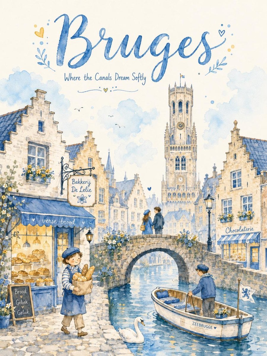 Dreamy Watercolor Travel Poster of a European City thumbnail 2